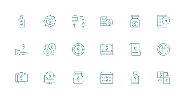 Usd Visual Pack containing 18 Minimal Line Icons Fully Editable Icon Set for Web vector