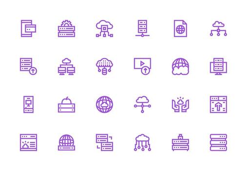 Thick Line Line Style Hosting Icons with 24 Vectors Clean Icon Collection for Web Use