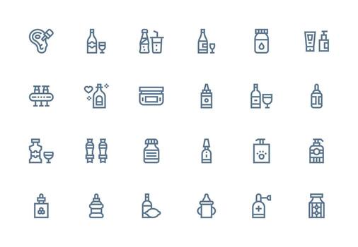 24 Icons for Bottle in Thick Line Line Format Editable Icon Collection vector