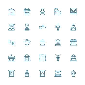 Heritage Icon Set with 25 Medium Stroke Outline Graphics Display Icon Pack vector