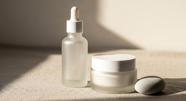Skincare Bottles Arranged in Dynamic Visual Product Composition photo