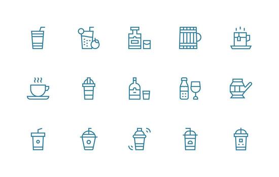 regular línea estilo vasos íconos con 15 vectores sencillo íconos para interfaz y wireframes