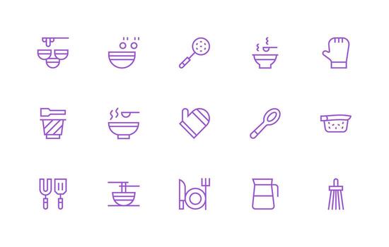 Dishware Design Icons featuring 15 in Regular Line Style Organized Glyph Icons for Fast Design vector