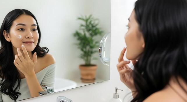 Studio Advertising Photography Featuring Asian Model Using Moisturizer Cream photo