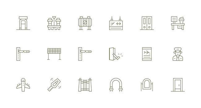18 Icons for Gate in Minimal Line Format Icon Set for Projects vector