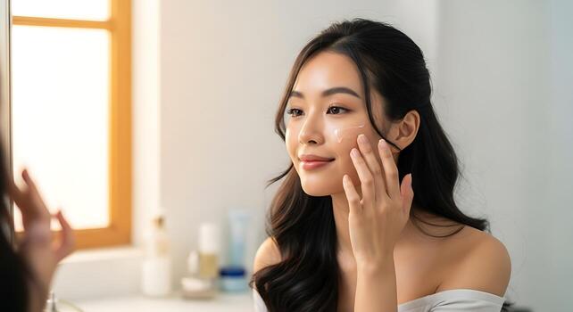 Studio Model Photography Featuring Asian Woman Using Face Serum photo