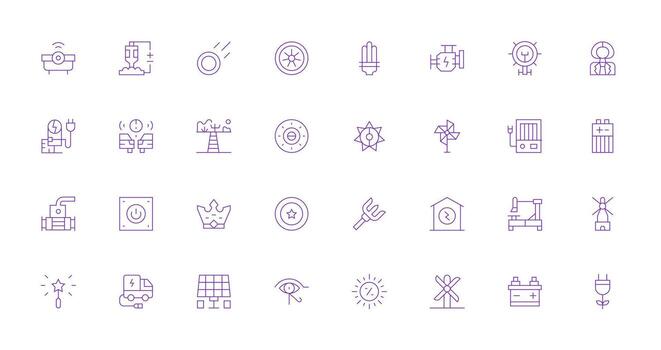 32 Power Icons in Thin Line Aesthetic Sharp Icons for Presentations vector
