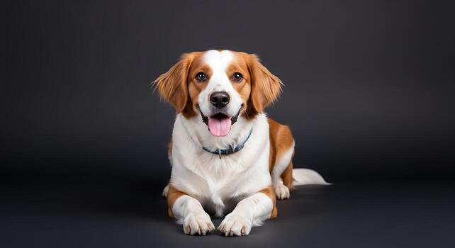 Clean Photography Studio Concept with Sitting Resting Dog photo