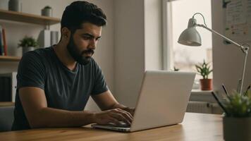 homem trabalhando em computador portátil dentro casa escritório video
