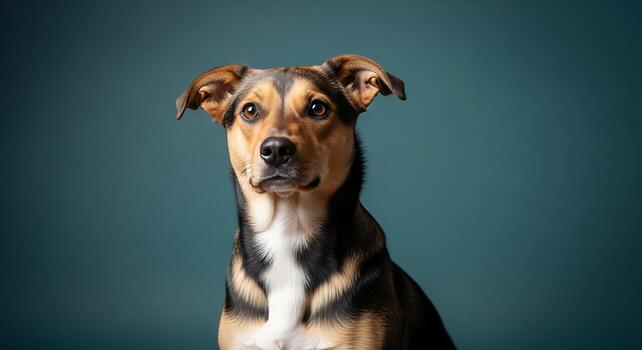 Minimalist Portrait with Clean Composition of Sitting Dog photo