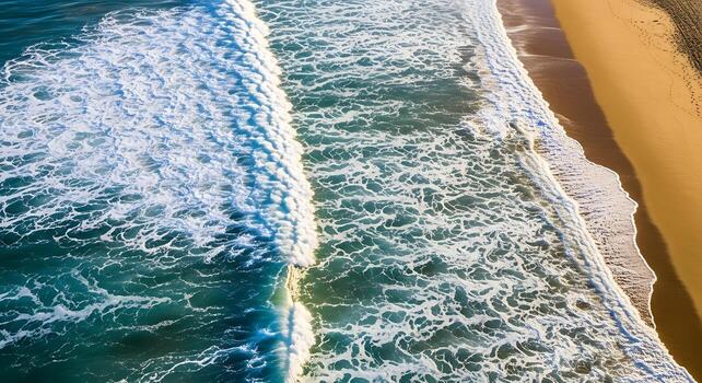 Aerial Drone Footage Of Ocean Waves Rolling To Land photo