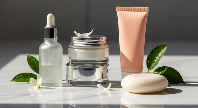 Creative Skincare Set Display for High-End Studio Photography photo