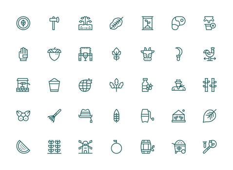Agriculture including 35 Regular Clean Line Illustrations Quick Access Icons for UI Development vector