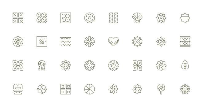 32 Motif Icons in Thin Line Aesthetic All Device Compatible Icon Set vector