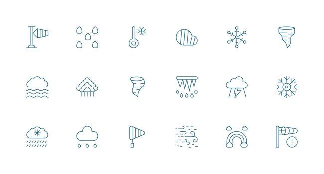 meteorológico presentando 18 íconos en mínimo línea diseño icono paquete vector
