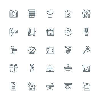 medio carrera contorno estilo hogar íconos con 25 vectores simplificado icono paquete para visual herramientas