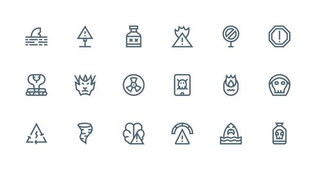 Strong Stroke Line Style Danger Sign Icons with 18 Vectors UI and UX Focused Icon Collection