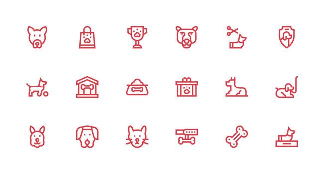 18 Icons for Canine in Strong Stroke Line Format Flat Icon Set vector