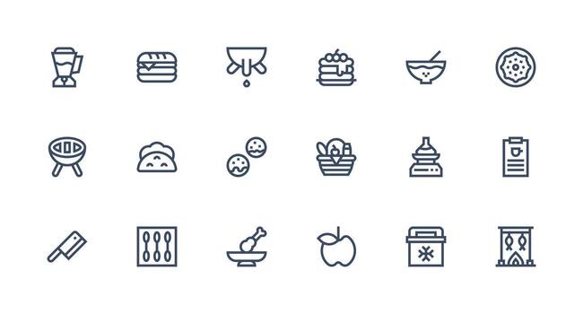 18 Strong Stroke Line Style Icons from Food Collection Web and App Icon Pack Collection vector