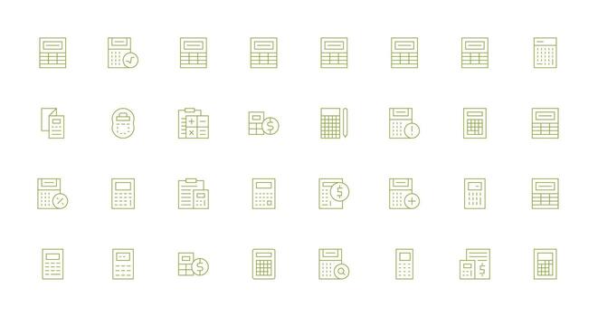 Calculator Icon Set with 32 Thin Line Graphics Flat Icon Set vector