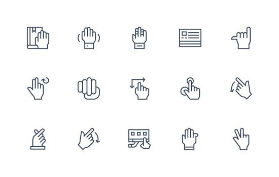 pantalla táctil conjunto con 15 regular línea íconos organizado glifo íconos para rápido diseño vector