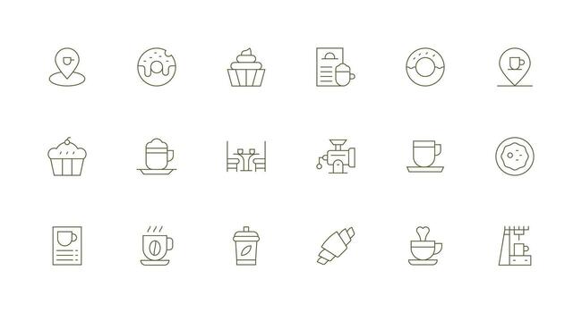 Coffee Shop Icon Collection with 18 Minimal Line Designs Clean Icon Set Icon Pack for UI Projects vector