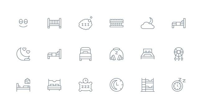 Sleep Icon Set with 18 Minimal Line Graphics Neutral Style Icons for Any Project vector