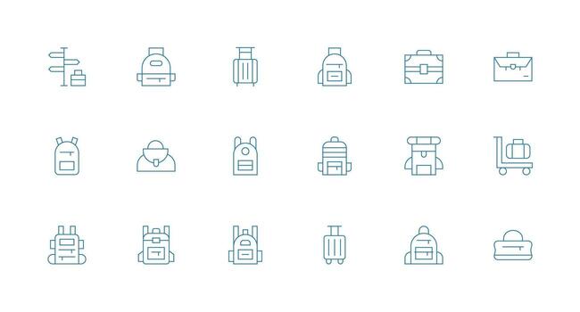 18 Travel Bag Icons in Minimal Line Aesthetic Quick Access Icons for UI Development vector