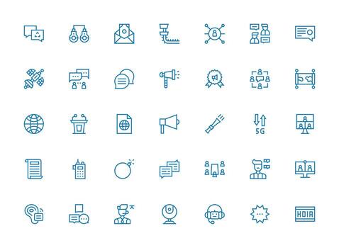 Regular Clean Line Icons from Communication Set with 35 Vectors Organized Glyph Icons for Fast Design