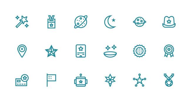 Star Set with 18 Strong Stroke Line Icons Multi-Style Icon Collection vector