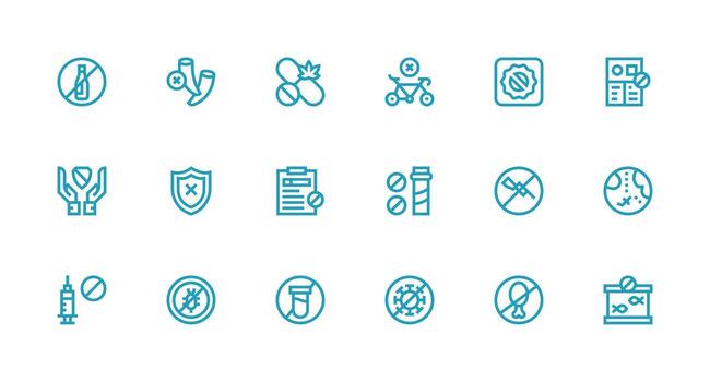 Strong Stroke Line Style Banned Icons with 18 Vectors Core Icon Collection for Daily Tasks