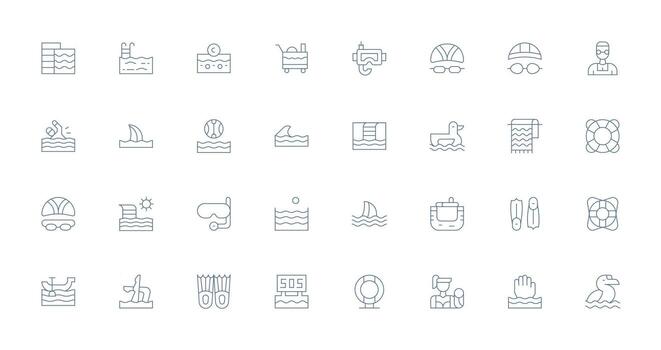 Swimming Icon Collection with 32 Thin Line Designs Icons Built for Visual Consistency Pack vector