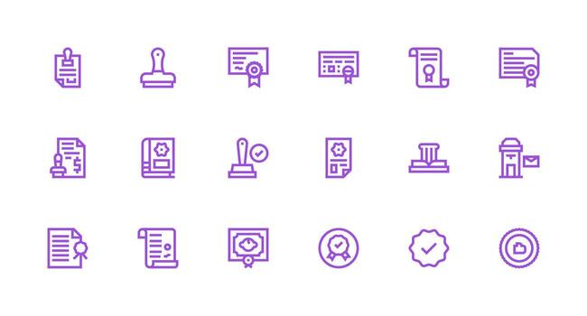 Stamp Visual Pack containing 18 Strong Stroke Line Icons Sharp Icons for Presentations vector