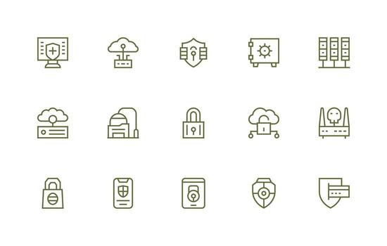 Cybersecurity including 15 Regular Line Illustrations Icon Set for Apps vector