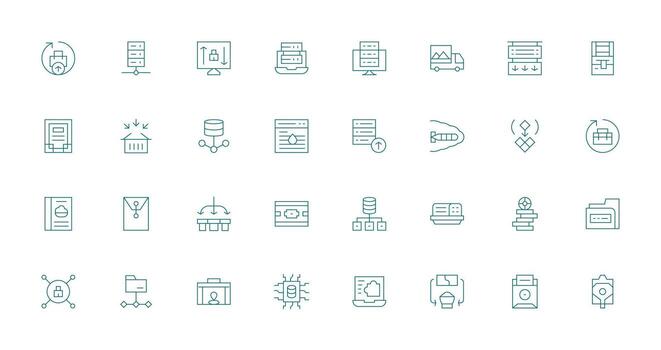 Cloud Storage Visual Pack containing 32 Thin Line Icons Interface Icon Collection vector