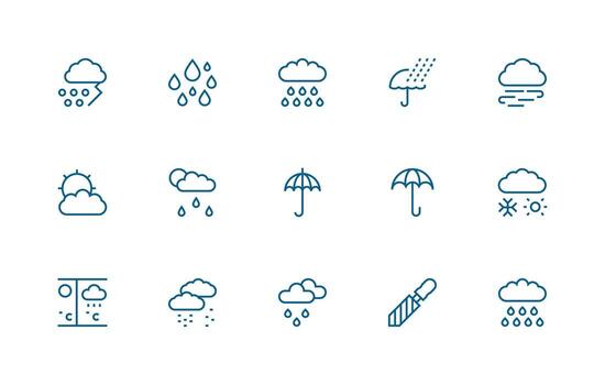 Rainy Set with 15 Regular Line Icons Icon Pack for UI vector