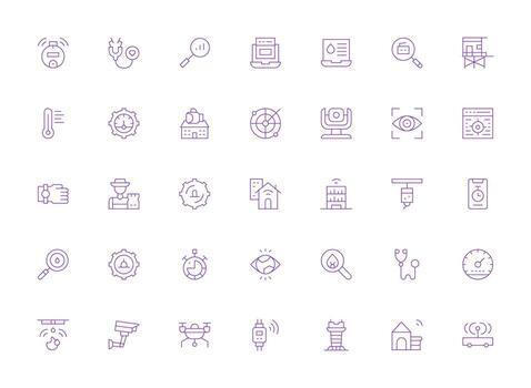 Monitoring Icon Collection with 35 Light Line Designs Multi-Purpose Icon Set vector