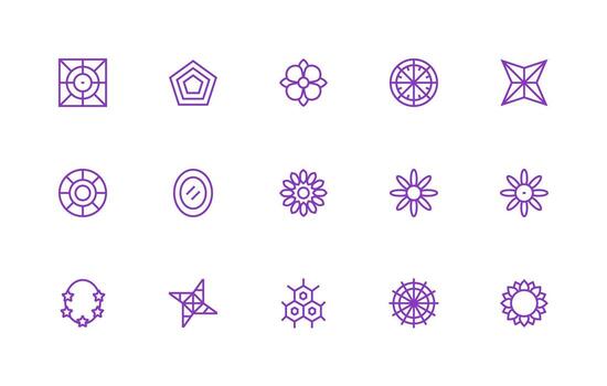 Regular Line Style Symmetry Icons with 15 Vectors Multi-Style Icon Collection