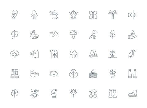 Nature Visual Pack containing 35 Light Line Icons User Interface Icons for Digital Products vector