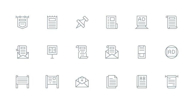 18 Icons for Bulletin in Minimal Line Format Layout Icon Collection vector