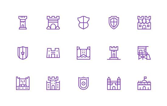 15 Regular Line Icons for Castle Graphics All Device Compatible Icon Set vector