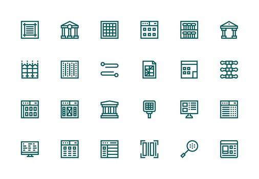 Thick Line Line Icons from Columns Set with 24 Vectors Line Icon Collection
