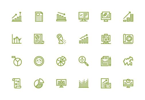 Statistics featuring 24 Icons in Thick Line Line Design Functional Icon Series vector