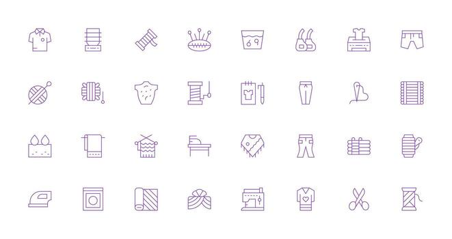 32 Icons for Fabric in Thin Line Format Icon Set for Web vector