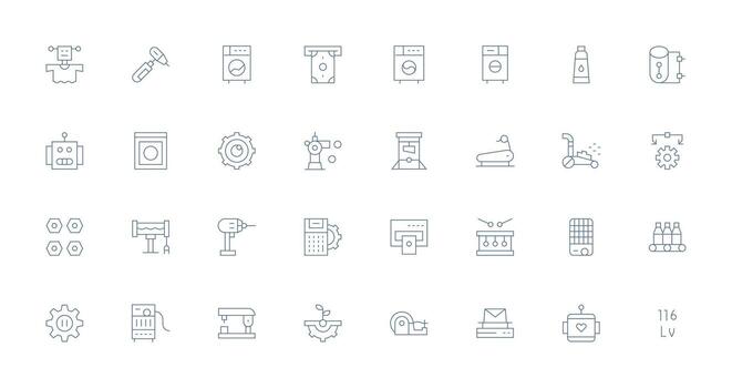 Machine Design Icons featuring 32 in Thin Line Style Minimal Icon Set for Interface Projects vector