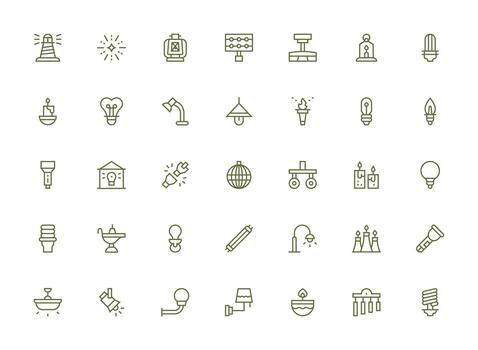 Regular Clean Line Icons from Illumination Set with 35 Vectors Web Icon Collection