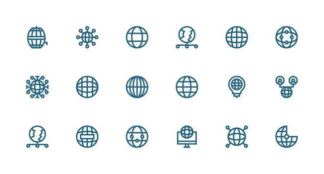 Strong Stroke Line Icons from Worldwide Network Set with 18 Vectors Style Icon Set