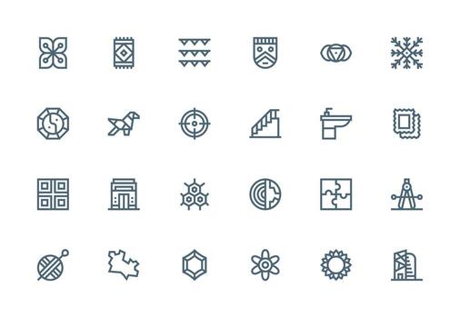 24 Geometric Icons in Thick Line Line Aesthetic Flexible Icon System for Web Interfaces vector