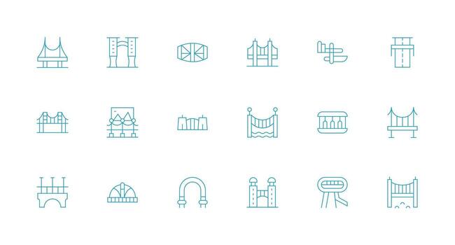 Bridge Design Icons featuring 18 in Minimal Line Style Icon Set vector