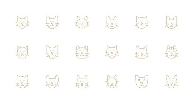 Cat Icon Set with 18 Minimal Line Graphics Theme-Based Icon Pack vector